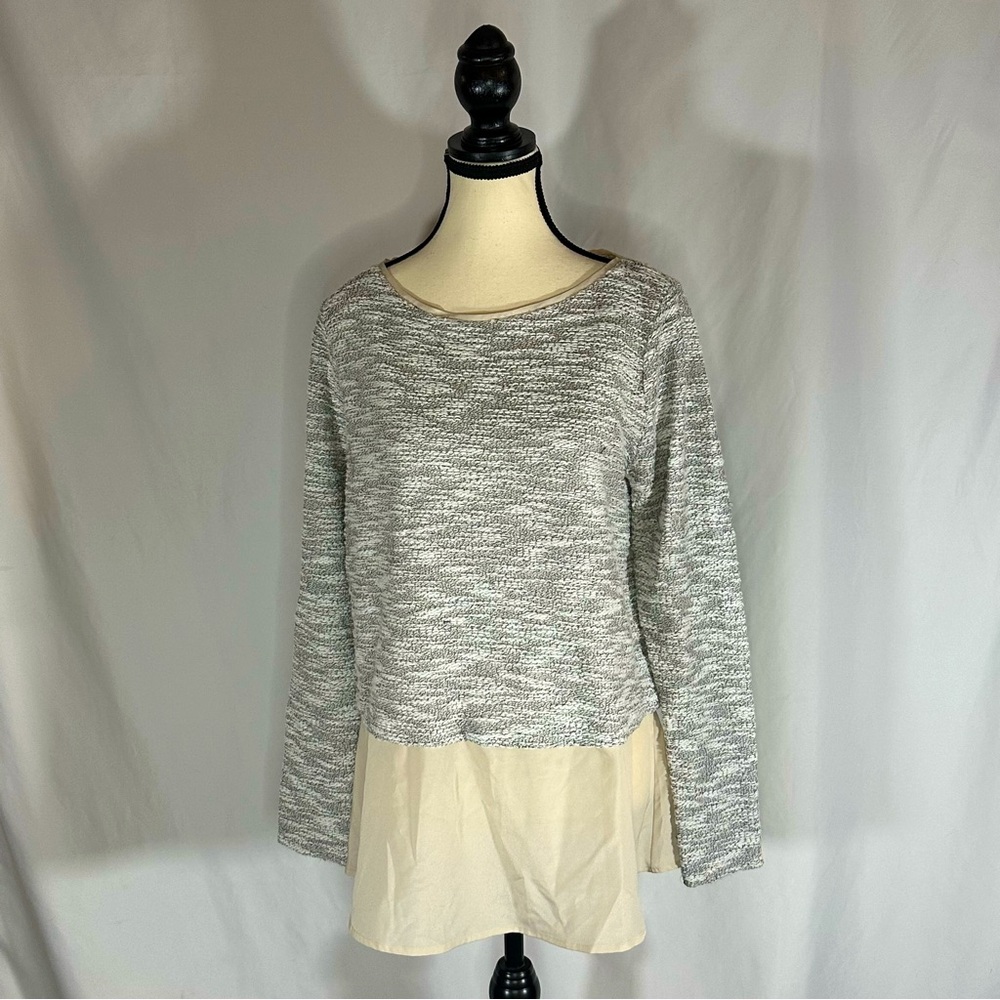 White House Black Market • Sweater Womens Lg Sparkly Knit Layered Chiffon Hem